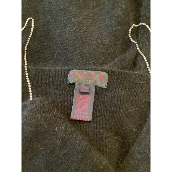 RALPH LAUREN RARE VINTAGE BLUE LABEL BLACK ANGORA DRESS /RHINESTONE STRAPS XS - Picture 7 of 10